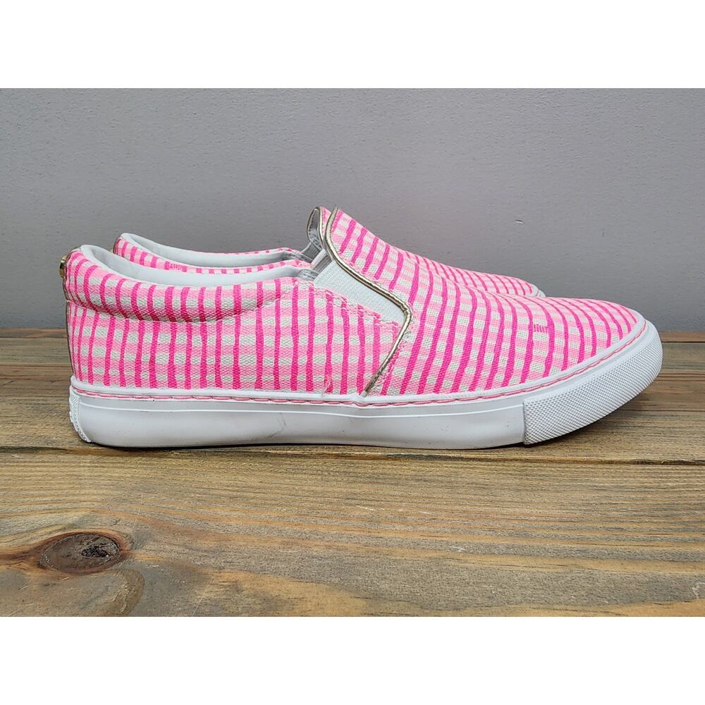 Lilly Pulitzer Julie Bright Pink Gingham Women’s Canvas Slip On Shoes Size 8.5M